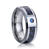 Tungsten Carbide Men's Wedding Band Carbon Fiber CZ Stone Anniversary