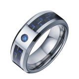 Tungsten Carbide Men's Wedding Band Carbon Fiber CZ Stone Anniversary