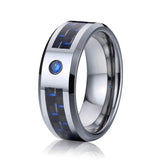 Tungsten Carbide Men's Wedding Band Carbon Fiber CZ Stone Anniversary