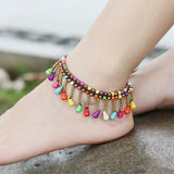 Turquoise Water Drop Pendant Beach Anklet Thai Wax Thread