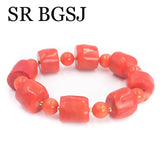 Orange Red Corals Lady Women Jewelry Natural Coral Bracelet 7.5-8inch