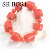 Orange Red Corals Lady Women Jewelry Natural Coral Bracelet 7.5-8inch
