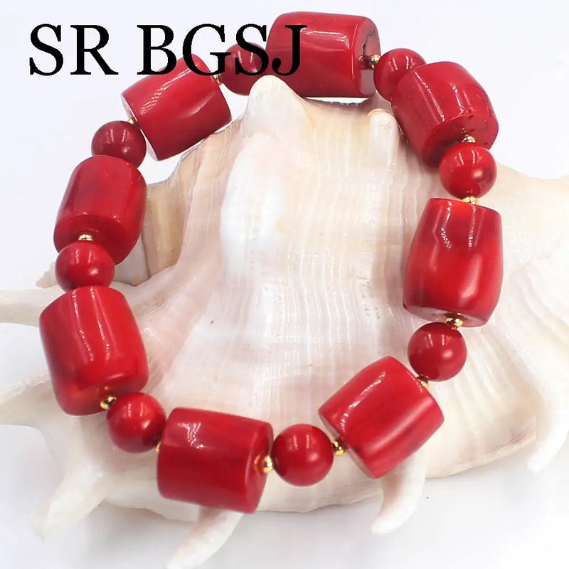 Orange Red Corals Lady Women Jewelry Natural Coral Bracelet 7.5-8inch