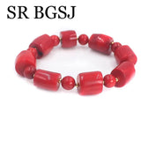 Orange Red Corals Lady Women Jewelry Natural Coral Bracelet 7.5-8inch
