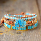 Vegan Stone Bracelet Green Mixed Natural Stones Charm 5 Strands Beaded Wrap