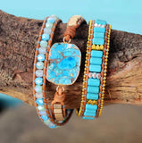 Vegan Stone Bracelet Green Mixed Natural Stones Charm 5 Strands Beaded Wrap
