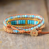 Vegan Stone Bracelet Green Mixed Natural Stones Charm 5 Strands Beaded Wrap