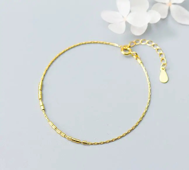 925 Sterling Silver Geometric Tube Beads Chain Bracelet