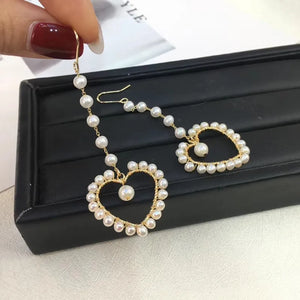 Women Heart Earrings with Cream Pearl Beads