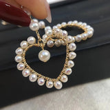 Women Heart Earrings with Cream Pearl Beads