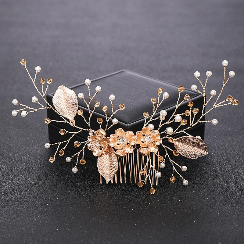 Vintage Pearl Leaf Hair Combs for Bride Wedding