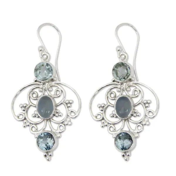 Vintage Silver Earrings with Aquamarine Drop Dangle Earrings