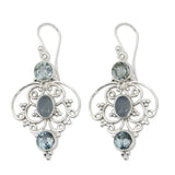 Vintage Silver Earrings with Aquamarine Drop Dangle Earrings