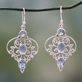 Vintage Silver Earrings with Aquamarine Drop Dangle Earrings