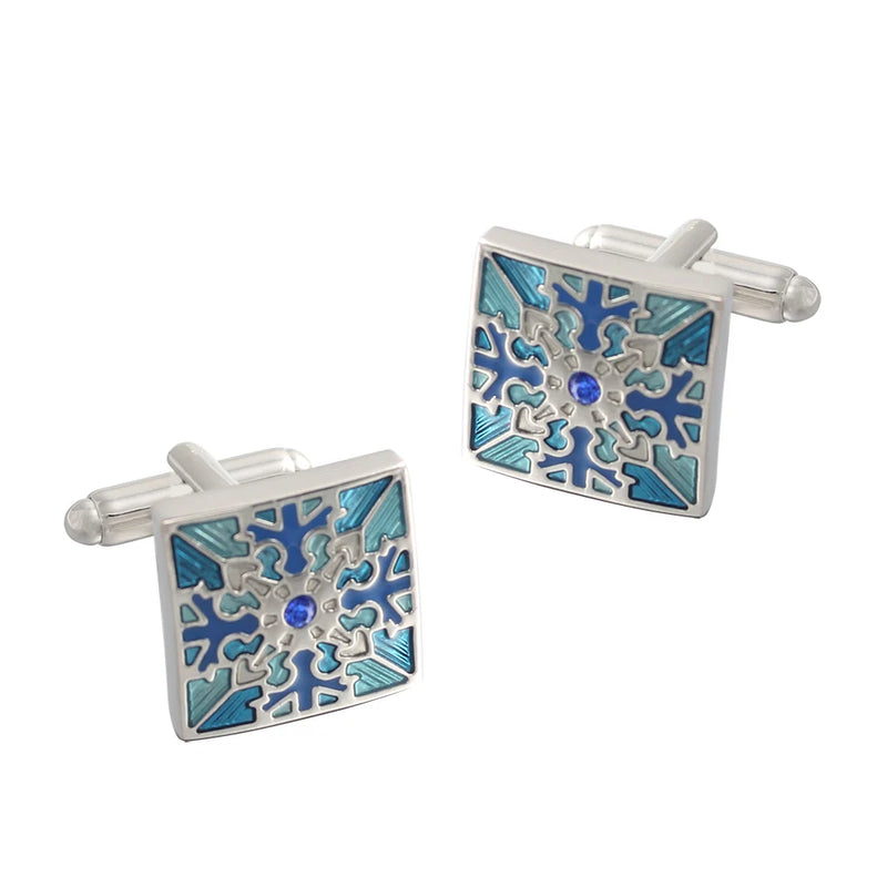 Vintage Square Enamel Silver Cufflinks