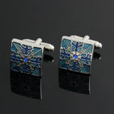 Vintage Square Enamel Silver Cufflinks