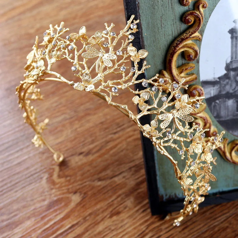 Vintage Baroque Crystal Pearl Tiara Headband Wedding Hair Jewelry