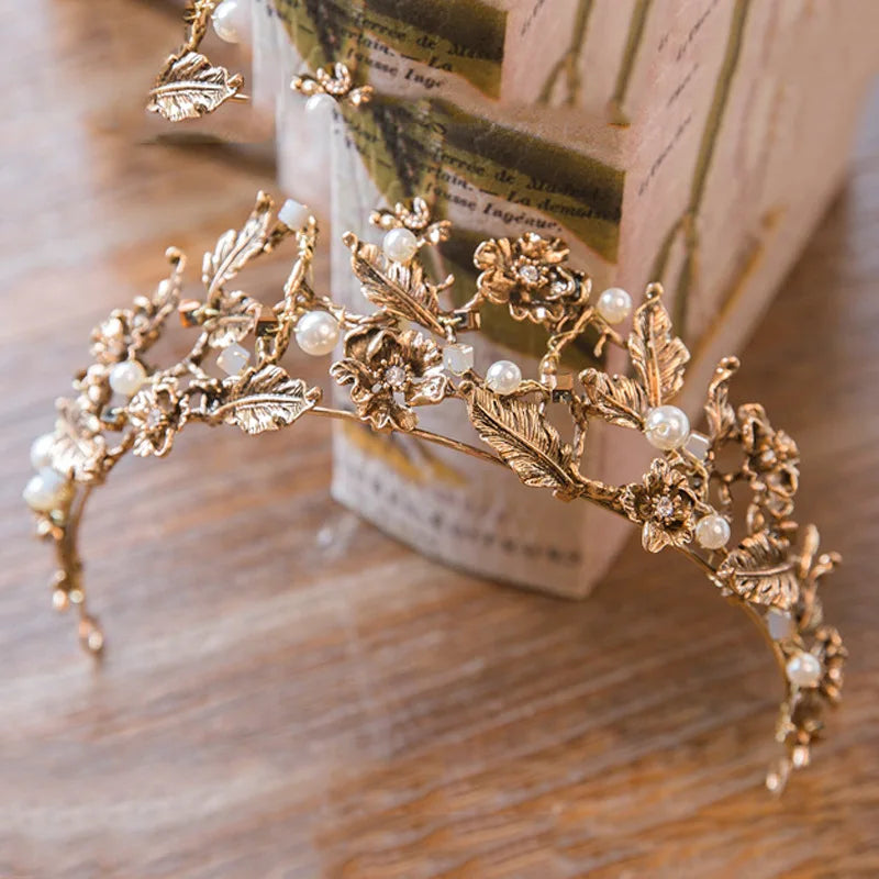 Vintage Baroque Crystal Pearl Tiara Headband Wedding Hair Jewelry