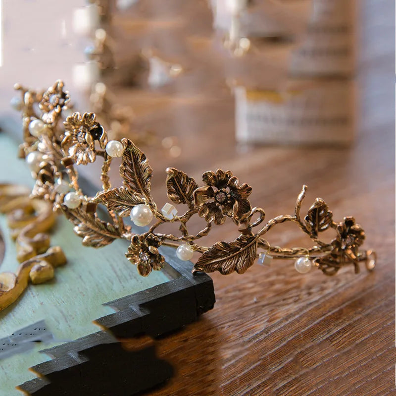 Vintage Baroque Crystal Pearl Tiara Headband Wedding Hair Jewelry