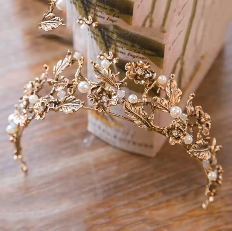 Vintage Baroque Crystal Pearl Tiara Headband Wedding Hair Jewelry