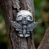 Vintage Halloween Dead Skull Necklace Pendant Moth Necklaces
