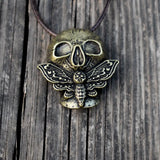 Vintage Halloween Dead Skull Necklace Pendant Moth Necklaces