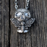 Vintage Halloween Dead Skull Necklace Pendant Moth Necklaces