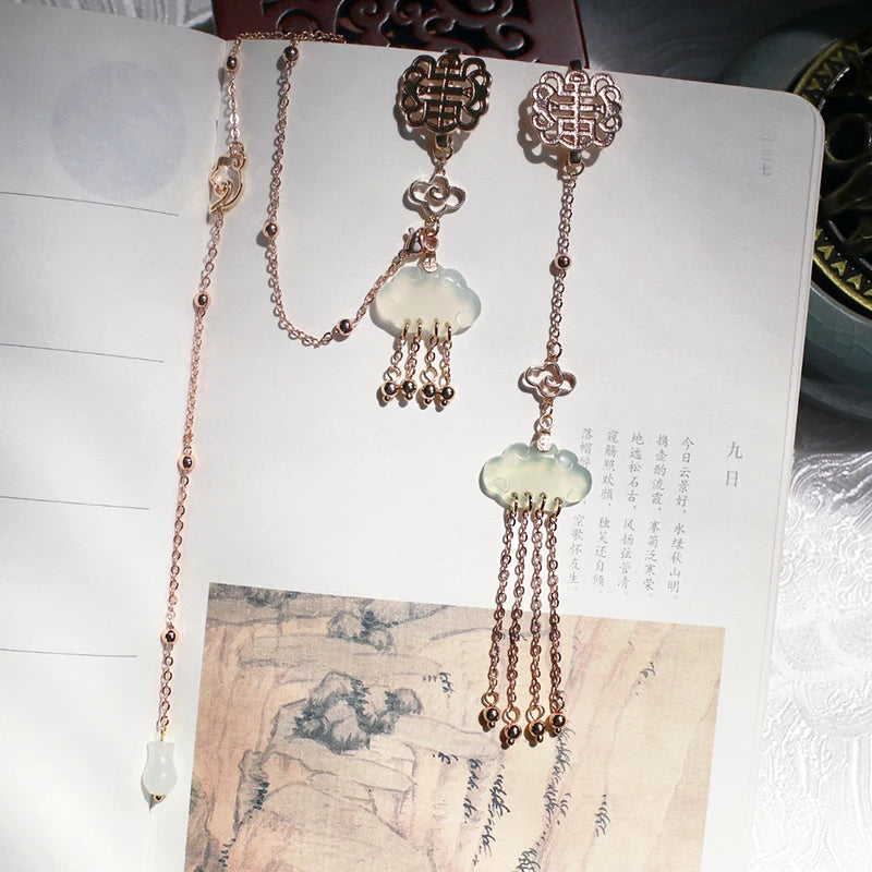 Vintage Nature Jade Cloud Tassel Beads Charms Hanfu Clothing Accessories Pendant