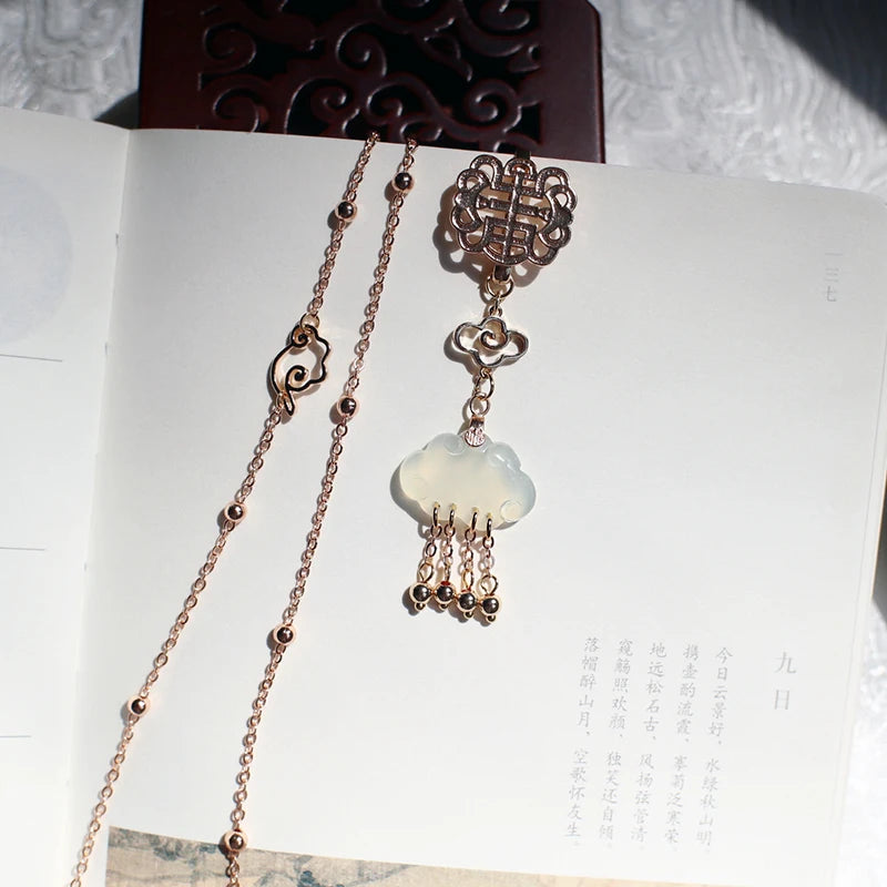 Vintage Nature Jade Cloud Tassel Beads Charms Hanfu Clothing Accessories Pendant