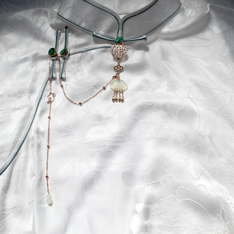 Vintage Nature Jade Cloud Tassel Beads Charms Hanfu Clothing Accessories Pendant