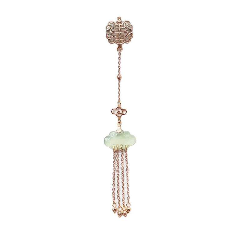 Vintage Nature Jade Cloud Tassel Beads Charms Hanfu Clothing Accessories Pendant