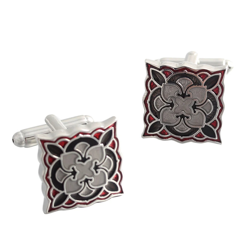 Vintage Pattern Enamel Silver Plated Cufflinks