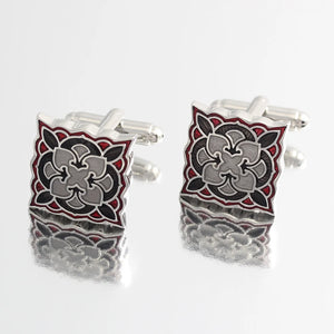 Vintage Pattern Enamel Silver Plated Cufflinks