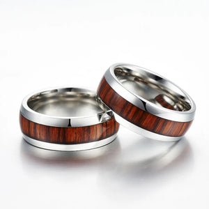 Vintage Wood Ring Stainless Steel Men's Wedding Ring 8mm Retro Wood Grain