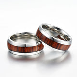 Vintage Wood Ring Stainless Steel Men's Wedding Ring 8mm Retro Wood Grain