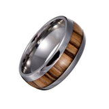 Vintage Wood Ring Stainless Steel Men's Wedding Ring 8mm Retro Wood Grain