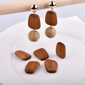 Vintage Wooden Geometric Polyhedral Earrings DIY Ear Studs