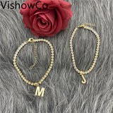 vishowCo Tennis Chain Letter Anklet Personalized Stainless Steel Anklet