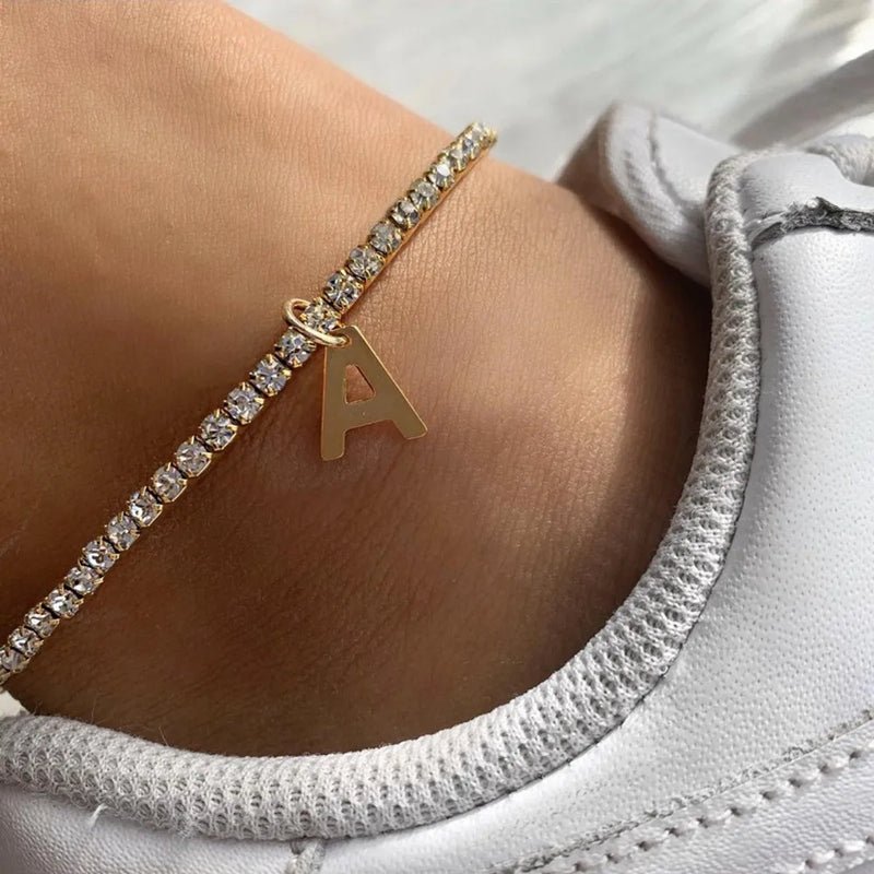 vishowCo Tennis Chain Letter Anklet Personalized Stainless Steel Anklet