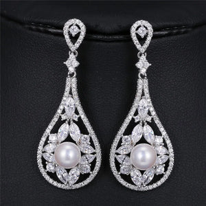 CZ Ear Clips with Pearl Earrings for Wedding Jewelry