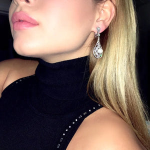 CZ Ear Clips with Pearl Earrings for Wedding Jewelry