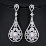 CZ Ear Clips with Pearl Earrings for Wedding Jewelry