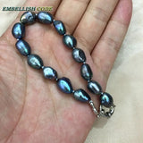 Dark Peacock Baroque Pearls Bracelet Bangle Earring Set