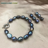 Dark Peacock Baroque Pearls Bracelet Bangle Earring Set