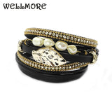 Boho Leather Bracelets with Freshwater Pearls - Women's Jewelry