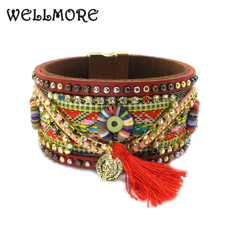 Bohemian Leather Bracelets with Tassel Details