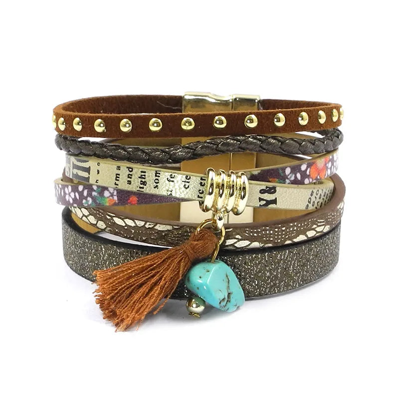 Bohemian Leather Bracelet Women Charm Bangle Jewelry B16001
