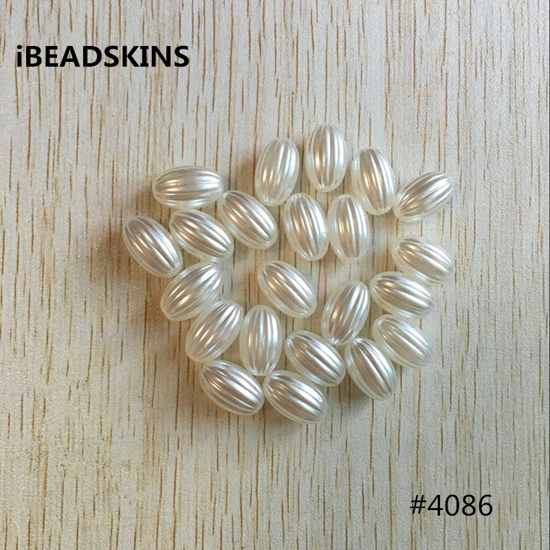 500pcs Acrylic Pearl Oval Stripe Beads for Jewelry DIY #4086