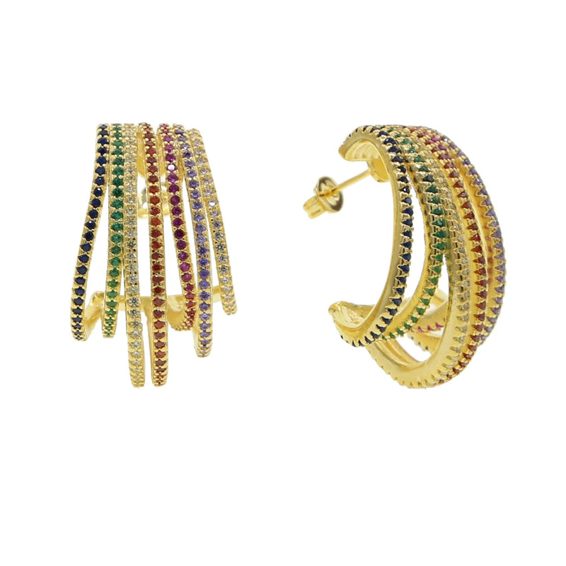 Colorful CZ Paved Wrap Circle Hoop Earring
