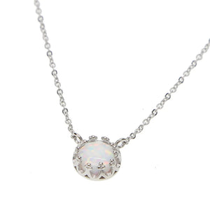 Fire Opal Round Charm Necklace 925 Sterling Silver Heart Chain for Women Girls